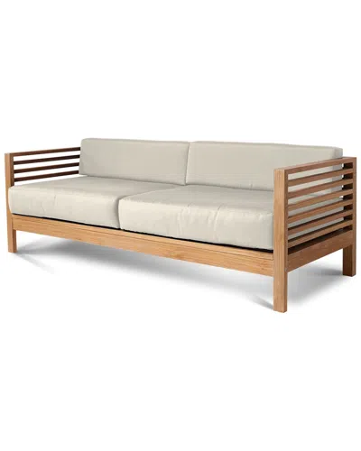 Curated Maison Sylvie 3 Person Teak Outdoor Sofa With Sunbrella Canvas Cushions In Beige