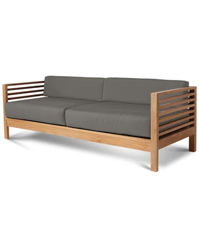 Curated Maison Sylvie 3 Person Teak Outdoor Sofa With Sunbrella Charcoal Cushions
