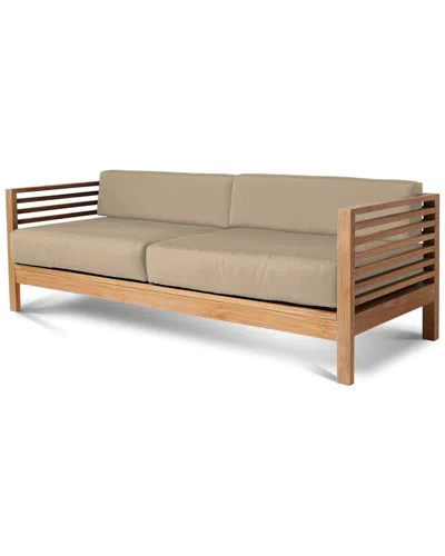 Curated Maison Sylvie 3 Person Teak Outdoor Sofa With Sunbrella Fawn Cushions In Brown