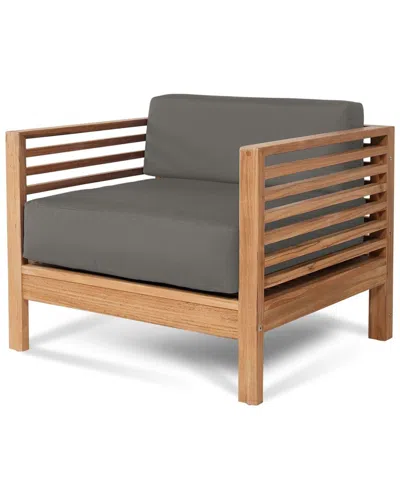Curated Maison Sylvie Teak Outdoor Club Chair With Sunbrella Charcoal Cushion In Brown