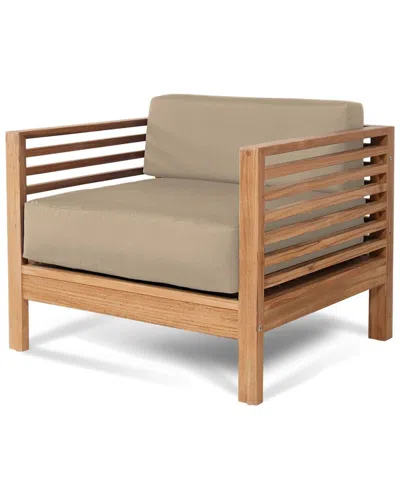 Curated Maison Sylvie Teak Outdoor Club Chair With Sunbrella Fawn Cushion In Brown