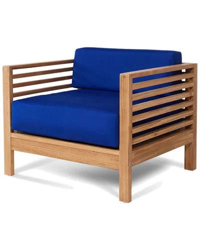 Curated Maison Sylvie Teak Outdoor Club Chair With Sunbrella True Blue Cushion In Brown