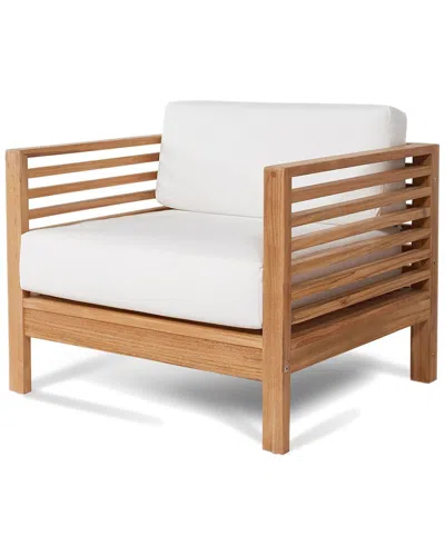Curated Maison Sylvie Teak Outdoor Club Chair With Sunbrella White Cushion In Brown