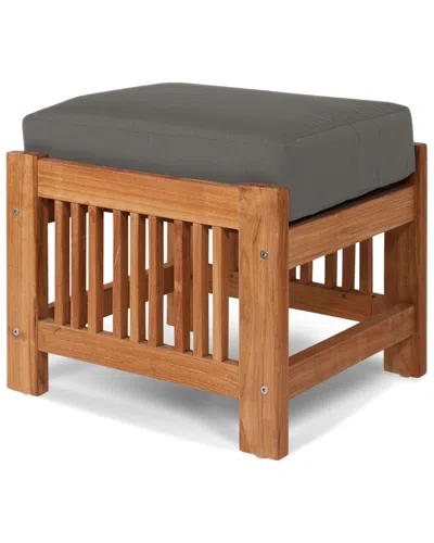 Curated Maison Sylvie Teak Outdoor Ottoman With Sunbrella Charcoal Cushions In Brown