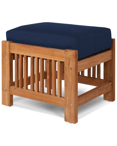 Curated Maison Sylvie Teak Outdoor Ottoman With Sunbrella Navy Cushions In Brown