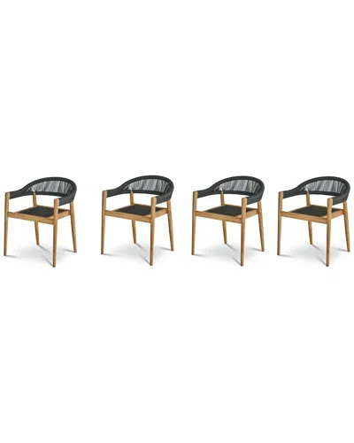 Curated Maison Valerie Teak Outdoor Stacking Armchair (set Of 4) In Gray