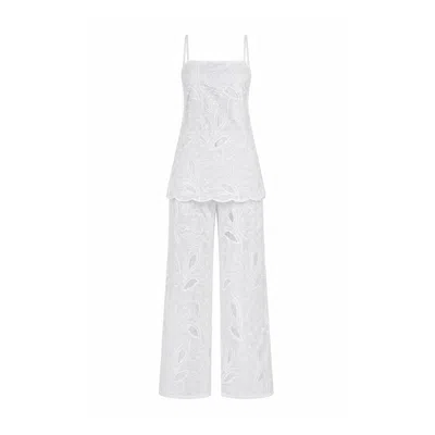 Curated Row White Beatrice Embroidered Lace Camisole & Pants Set