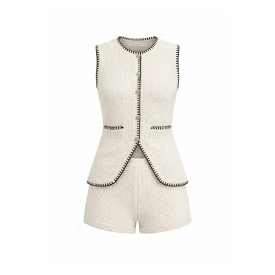 Curated Row White / Black Tammy Knit Vest & Shorts Set In Multi
