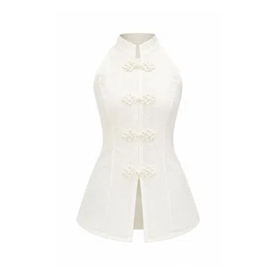 Curated Row Women's White Ava Cotton Top With Chinese Knot