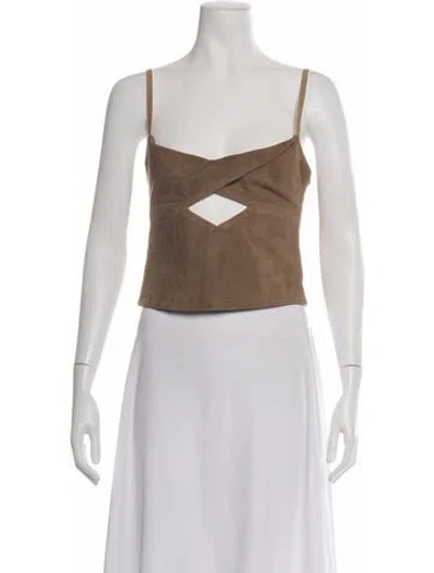 Pre-owned Curatoria Leather Square Neckline Crop Top In Brown