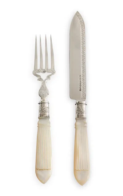 Curio Shop Antique Sterling Silver Mother Of Pearl Serving Set In Neutral