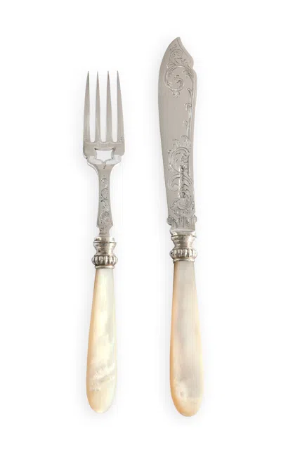 Curio Shop Set-of-twelve; Antique Mother Of Pearl Fish Cutlery In Neutral