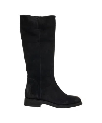 Curiosite Knee-high Suede Ankle Boots With Classic Low Heel In Black
