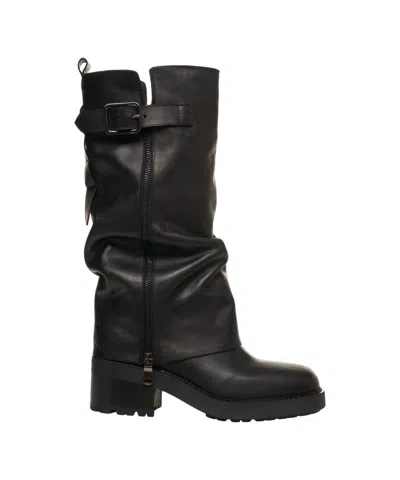 Curiosite Leather Ankle Boots With Decorative Buckle In Black