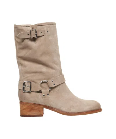 Curiosite Suede Biker Boots In Neutral