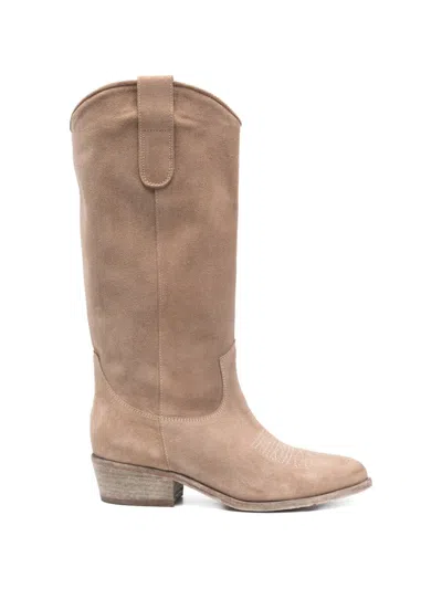 Curiosite Suede Cowboy Boots In Neutral