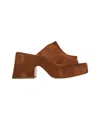 Curiosite Suede Sabots With Exquisite Top Stitching In Brown