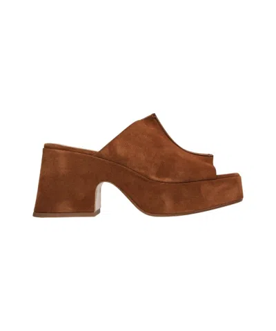 Curiosite Suede Sabots With Exquisite Top Stitching In Brown