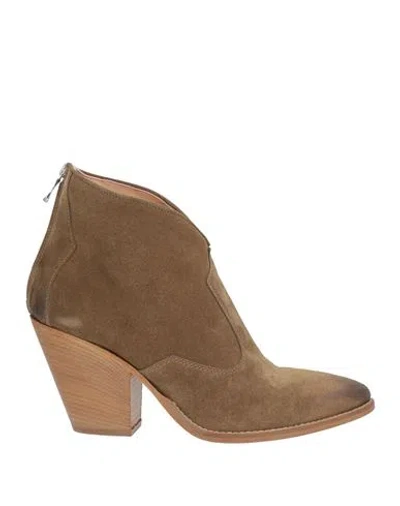 Curiosite Curiosité Woman Ankle Boots Khaki Size 11 Leather In Brown