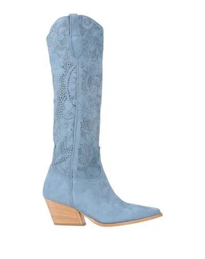 Curiosite Curiosité Woman Boot Pastel Blue Size 7 Leather In Gray