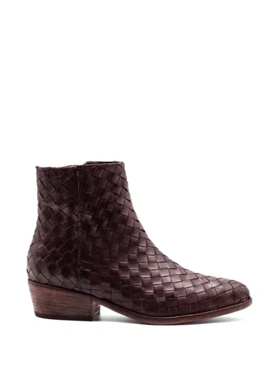 Curiosite Woven Leather Ankle Boots In Brown