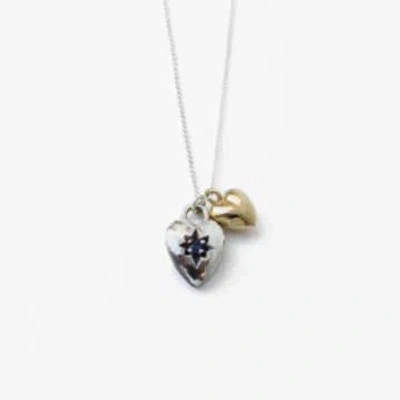 Curiouser And Curiouser Necklace With Two Heart Shaped Pendants In Metallic