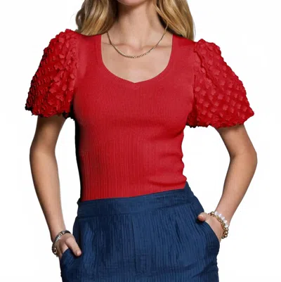 Current Air 3d Floral Short Sleeve Knit Top In Red