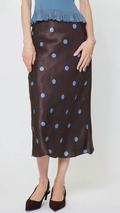Current Air All Over Polka Dot Silk Midi Skirt In Brown
