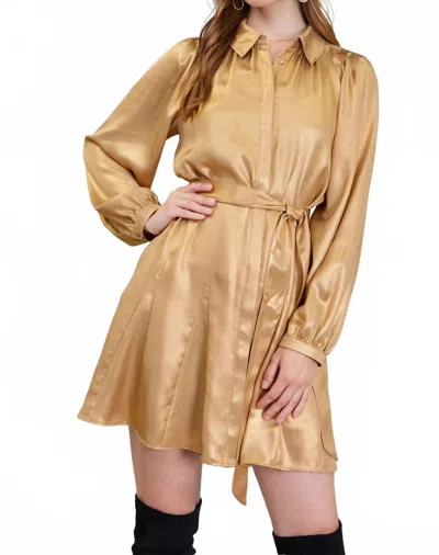 Current Air Amaya Belted Mini Dress In Gold In Brown