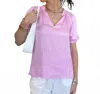 Current Air Angie Short Sleeve Satin Top In Pink In Pink