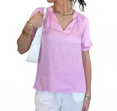 Current Air Angie Short Sleeve Satin Top In Pink