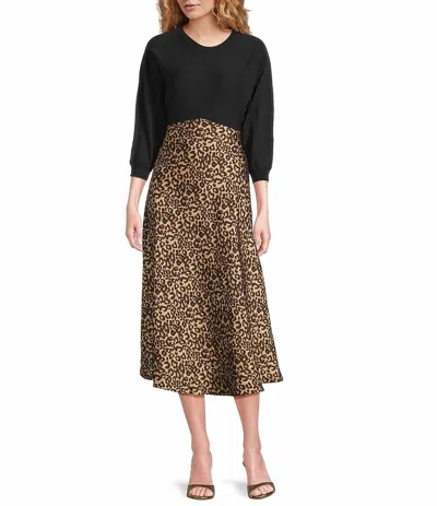Current Air Animal Print Stretch Midi Dress In Black