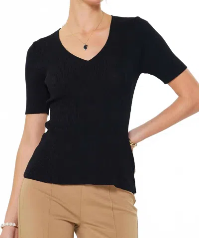 Current Air Anna Short Sleeve Knit Top In Black In Transparent