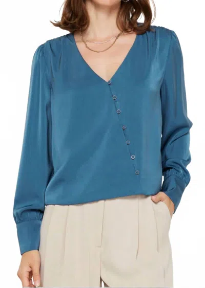Current Air Asymmetrical Front Button Blouse In Teal In Green