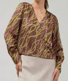 Current Air Augustus V-neck Top In Olive/wine In Brown