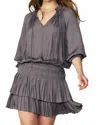 Current Air Aurelie Pleated Mini Dress In Taupe In Gray