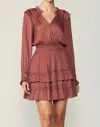 CURRENT AIR AUTUMN RUFFLED SURPLICE MINI DRESS IN RUST
