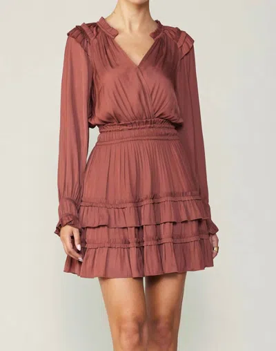 Current Air Autumn Ruffled Surplice Mini Dress In Rust In Multi
