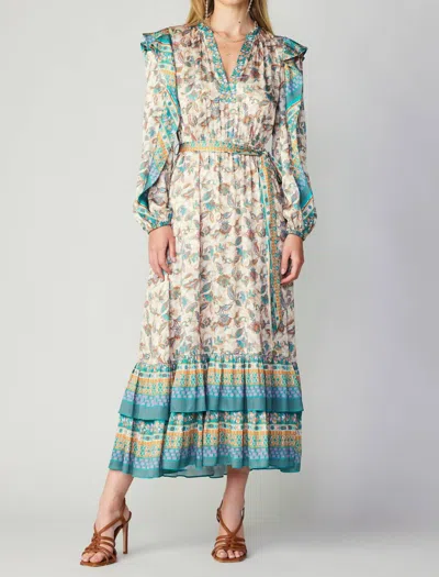 Current Air Autumnal Boarder Print Maxi Dress In Pink Green Multi In Blue