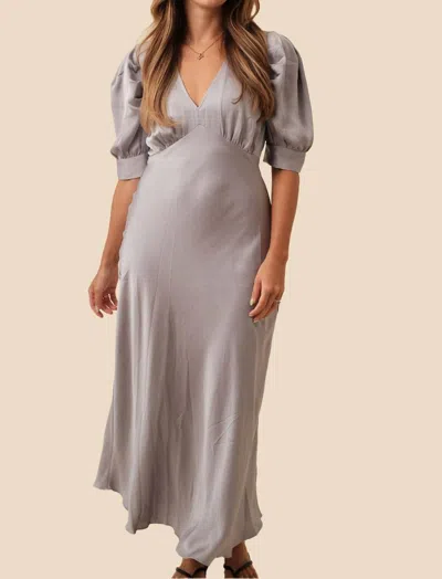 Current Air Bessie Puff Sleeve Midi Dress In Silver