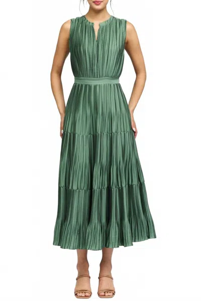Current Air Bethany Pleated Tiered Dress In Green