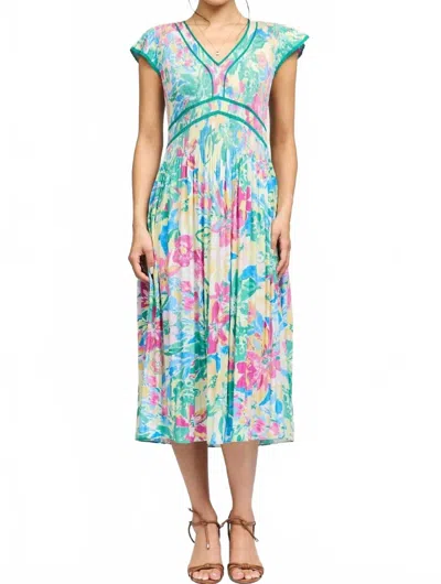 Current Air Bloom V-neck Midi Dress In Floral Multicolor