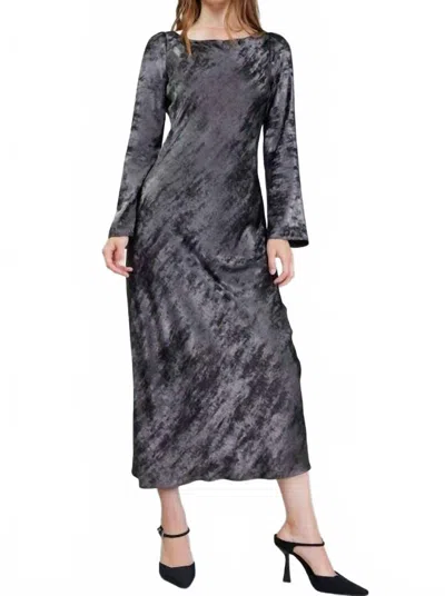 Current Air Boat Neck Long Sleeve Maxi Dress In Grey In Multi