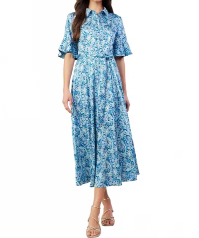 Current Air Bohemian Floral Printed Shirts Dress In Blue