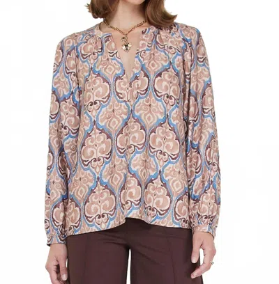 Current Air Boho Printed Long-sleeve Blouse In Mauve In Brown