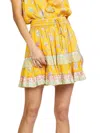 Current Air Border Printed Elastic Waisted Skirt In Yellow Multi