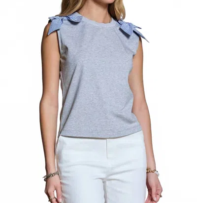 Current Air Bow Shoulder Sleeveless Top In Heather Grey In Gray