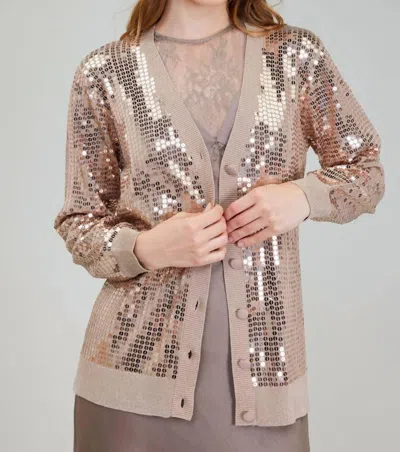 Current Air Bria Button Front Sequin Cardigan In Taupe In Multi