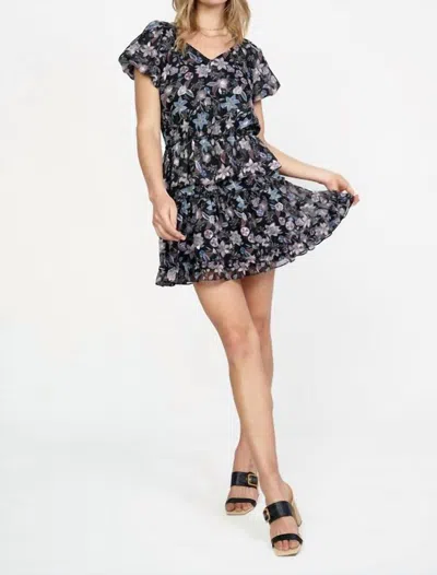 Current Air Bubble Sleeve Mini Dress In Floral In Purple