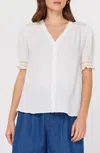 Current Air Smocked V-neck Blouse In White In White